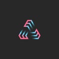 Creative triangular logo formed by three letters EEE, futuristic geometric frame shape modern trend gradient