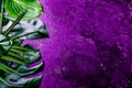 Creative tropical leaves background. Trandy tropical leaves on ultra violet slate background - color of the year 2018 Royalty Free Stock Photo