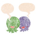 A creative two cartoon octopi and speech bubble in retro textured style