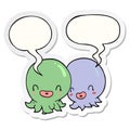 A creative two cartoon octopi and speech bubble sticker