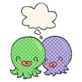 A creative two cartoon octopi and thought bubble in comic book style