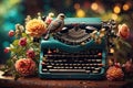 Creative Typewriter and flowers background