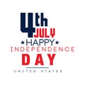 Creative typographic emblem of American national holiday. Independence day. Happy 4th of July. Flat vector design for