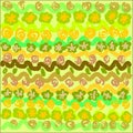 Creative universal abstract greeting cards in brown and yellow and green and light and dark seamless shades.