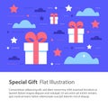 Creative unusual present, special gift, surprising box concept, birthday card