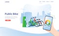 Creative Urban Transportation Web Design. Public Bike Cartoon Flat Banner Vector Illustration. Using Sharing System