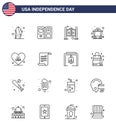 16 Creative USA Icons Modern Independence Signs and 4th July Symbols of american; heart; door; rail; cart