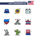 9 Creative USA Icons Modern Independence Signs and 4th July Symbols of camp; tent free; day; usa; heart