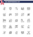 Big Pack of 25 USA Happy Independence Day USA Vector Lines and Editable Symbols of cinema; landmark; baseball; golden; bridge