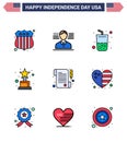 9 Creative USA Icons Modern Independence Signs and 4th July Symbols of country; day; summer; receipt; trophy