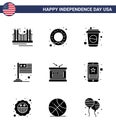 9 Creative USA Icons Modern Independence Signs and 4th July Symbols of drum; international; nutrition; flag; soda