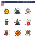 9 Creative USA Icons Modern Independence Signs and 4th July Symbols of fire; states; bottle; limonade; america