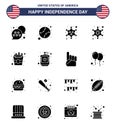 16 Creative USA Icons Modern Independence Signs and 4th July Symbols of food; police sign; badge; star; men