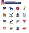 Flat Filled Line Pack Of 16 USA Independence Day Symbols Of Hokey; Sports; Military; Rugby; Trophy