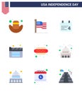 9 Creative USA Icons Modern Independence Signs and 4th July Symbols of hot i; dog; day; hot dog; movies Royalty Free Stock Photo