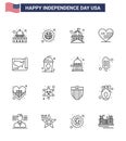 16 Creative USA Icons Modern Independence Signs and 4th July Symbols of map; american; building; love; white