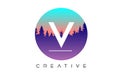 Creative V Letter Logo Design with Pine Forest Vector Shapes and Pastel Colors