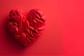 Creative Valentins Day background, red heart shape, copy space. Generative Ai