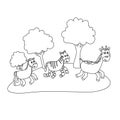 Creative vector childish Illustration. Zebra, horse, girafee, runing in the field illustration with cartoon style. Childish