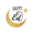 Crescent moon with golden stars for Holy Month of Muslim Community, Happy Eid celebration card design