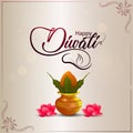 Creative vector design of happy diwali with creative kalash and lotus flower