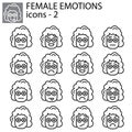 Creative vector icon set - Emoticons female. Set of smiley girl icons: different emotions. Vector icons of smiley