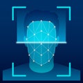 Creative vector illustration of biometric face verification scan, identification scanning system on background. Art