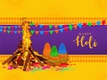 creative vector illustration with bonfire night holika dahan. Indian festival of colors Happy Holi
