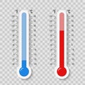 Creative vector illustration of celsius, fahrenheit meteorology thermometers scale isolated on background. Heat, hot, cold signs. Royalty Free Stock Photo