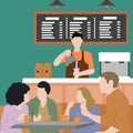 Creative Vector illustration drawing of Young people sitting at a coffee shop and talking. Group of friends having coffee together Royalty Free Stock Photo