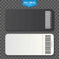 Creative vector illustration of empty ticket template mockup set isolated on transparent background. Art design blank theater, air Royalty Free Stock Photo