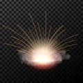 Creative vector illustration flash of electric welding metal fire with sparks isolated on transparent background. Art