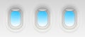Creative vector illustration of flight airplane window, blank plane portholes isolated on transparent background. Art