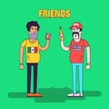 Creative vector illustration of friendship between mexicans and americans