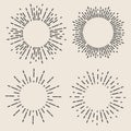 Creative vector illustration of geometric hand drawn sun beams isolated on background. Art design linear sunlight waves, shining l Royalty Free Stock Photo