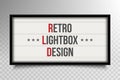 Creative vector illustration of glowing cinema signboard, retro lightbox isolated on transparent background. Art design light vint