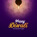 Creative vector illustration of happy diwali indian festival greeting card with diwali diya on puple background