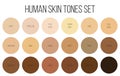 Creative vector illustration of human skin tone color palette set isolated on transparent background. Art design Royalty Free Stock Photo
