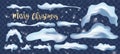 Creative vector illustration of ice icicle, caps, snowflakes set isolated on background. Winter snow clouds template art Royalty Free Stock Photo