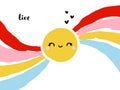 Creative vector illustration of kawaii shining sun with rainbow. Funny design for cute greeting card or cool poster