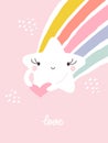 Creative vector illustration of kawaii star with rainbow tail. Funny design for cute greeting card or pretty poster