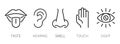 Creative vector illustration line icon set of five human senses Royalty Free Stock Photo