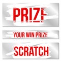 Creative vector illustration of lottery scratch and win game card isolated on background. Coupon luck or lose chance. Art design r