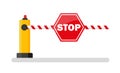 Creative vector illustration of open, closed parking car barrier gate set with stop sign isolated on transparent background. Art Royalty Free Stock Photo