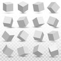 Creative vector illustration of perspective projections 3d cube model icons set with a shadow isolated on transparent background.