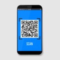 Creative vector illustration of phone mobile QR codes, packaging labels, bar code on stickers. Identification product