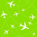 Creative vector illustration of plane with dashed path lines isolated on background. Art design airplane sky route