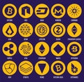 Creative vector illustration of popular crypto currency blockchain logo coin set isolated on transparent background. Art