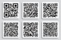 Creative vector illustration of QR codes, packaging labels, bar code on stickers. Identification product scan data in Royalty Free Stock Photo