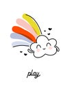 Creative vector illustration of rain cloud with rainbow. Funny design for cute greeting card or cool poster